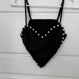 Black Pearl-Embellished Heart Top